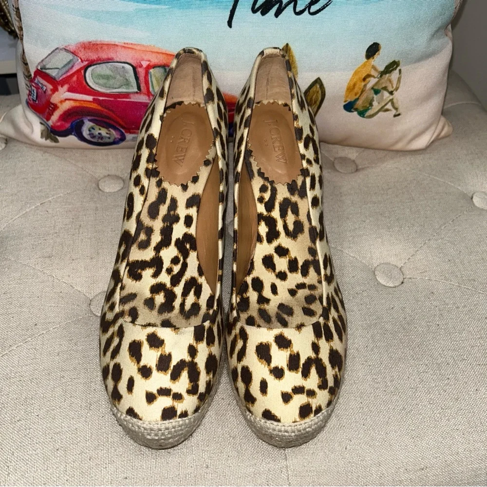 J.Crew Women'S Seville Brown/Beige Leopard Canvas Espadrille Wedges Shoes - Picture 5 of 12